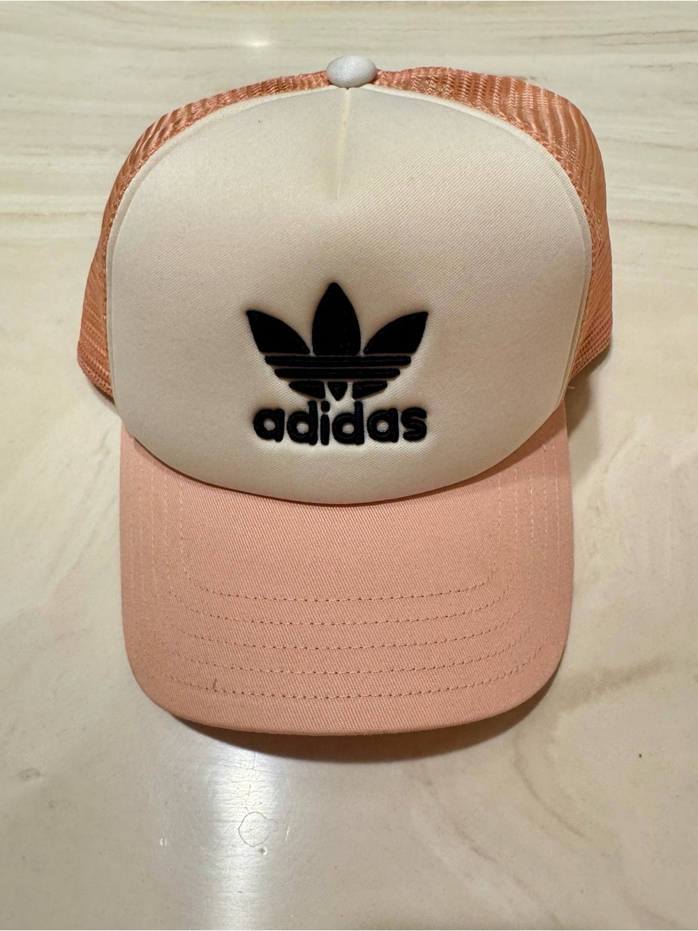 Adidas Pink/ Peach and Cream Trucker Cap with Black Trefoil